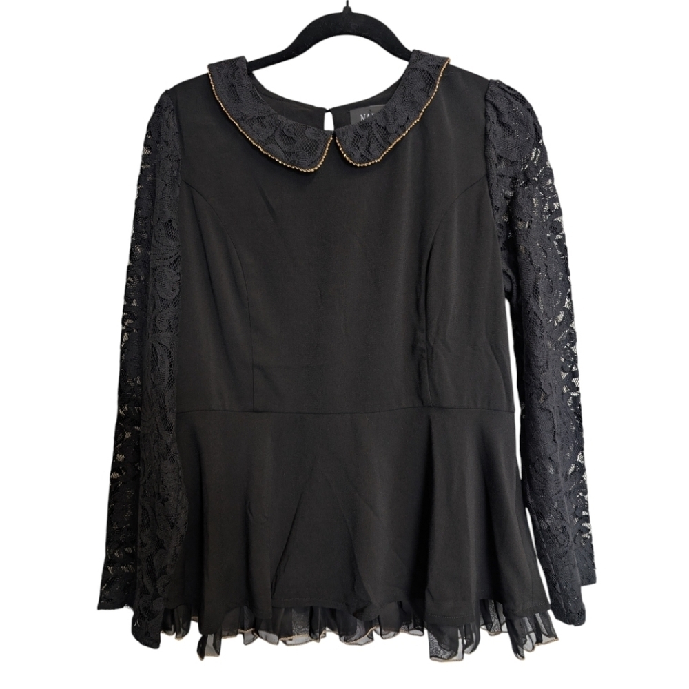 Nadine Black Blouse Lace Sleeves Whimsy goth A-line